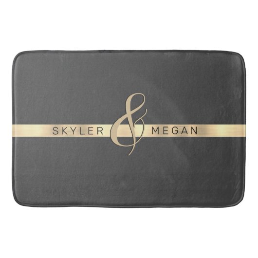 Zijn & Haar Namen, Gouden Streep op Donkergrijs Badmat (Voorkant)