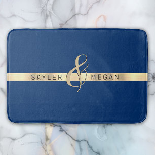 Zijn & Haar Namen, Gouden Streep op Royal Blue Badmat