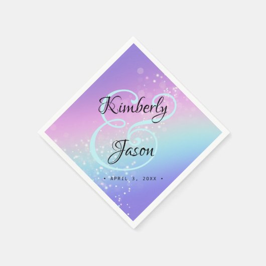 Zijn/haar namen, script belettering Star Bokeh Wed Servet (Hoek)