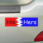 Zijn & haar, rood en blauw bumpersticker (Op auto)