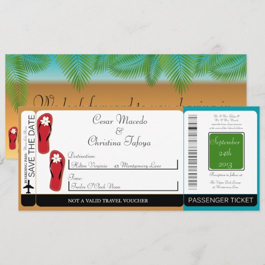 Zijn/haar sandalen instapkaart bruiloft uitnodigin kaart (Voorkant / Achterkant)