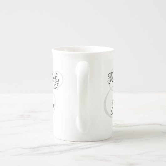 Zijn & Haar Schrift Namen, Zwart & Grijs Porselein Kop (Achterkant)