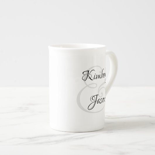 Zijn & Haar Schrift Namen, Zwart & Grijs Porselein Kop (Voorkant rechts)