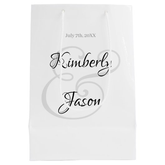 Zijn & Haar Script Namen & Datum, Zwart & Grijs Medium Cadeauzakje (Achterkant)