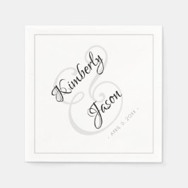 Zijn & Haar Script Namen, Grijze Rand vs 2 Bruilof Servet