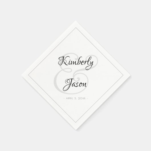 Zijn & Haar Script Namen, Grijze Rand vs 2 Bruilof Servet (Hoek)