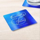 Zijn & haar scriptnamen, geborsteld Blue Metal Wed Kartonnen Onderzetters (Schuin)