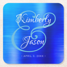 Zijn & haar scriptnamen, geborsteld Blue Metal Wed Kartonnen Onderzetters