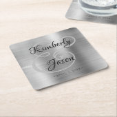 Zijn/haar scriptnamen, geborsteld zilveren bruilof kartonnen onderzetters (Schuin)