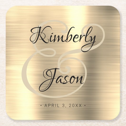 Zijn & haar scriptnamen, pensed Gold Metal Wedding Kartonnen Onderzetters (Voorkant)