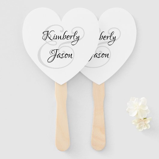 Zijn & haar scriptnamen, zwart & grijs handwaaier (Voorkant en achterkant)