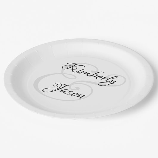 Zijn & haar scriptnamen, zwart & grijs papieren bordje (Gekanteld)