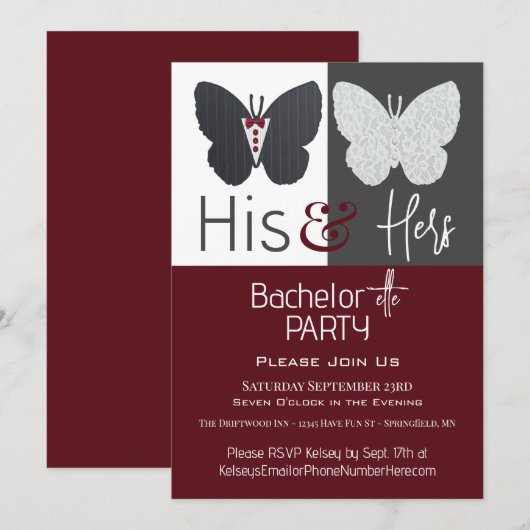Zijn & Haar Vlinders Bachelorette-feest Kaart (Voorkant / Achterkant)