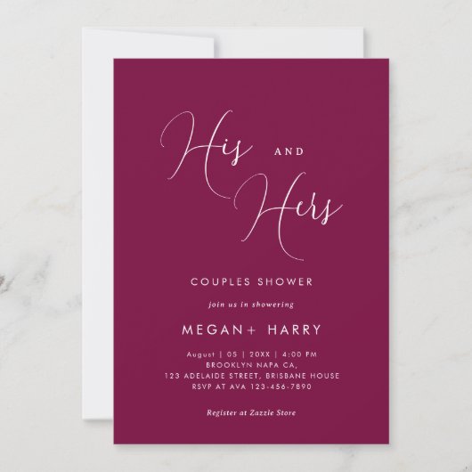 Zijn & Hars Simple Merlot Koppel Shower Bruids- Kaart (Voorkant)
