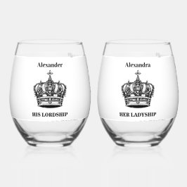 Zijn heerlijkheid haar Ladyship Crown Custom Name  Wijnglas Zonder Voet