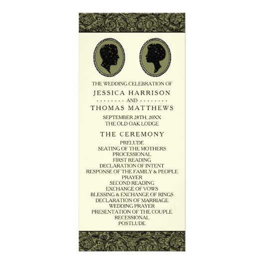 Zijn & Heren Art Deco Silhouette Wedding Program Reclamekaart (Voorkant)