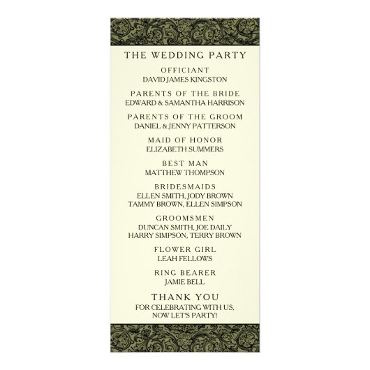 Zijn & Heren Art Deco Silhouette Wedding Program Reclamekaart (Achterkant)