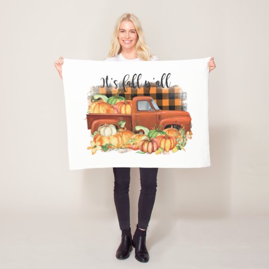 Zijn Herfst Yall Quote |  vrachtwagen met pompoene Fleece Deken (In situ)