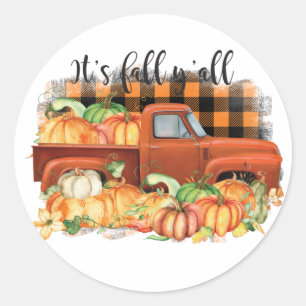 Zijn Herfst Yall Quote    vrachtwagen met pompoene Ronde Sticker