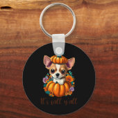 Zijn Herfst Y'all schattige bloemige pompoen Chihu Sleutelhanger (Voorkant)