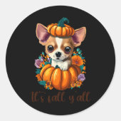 Zijn Herfst Y'all Schattigee Bloemenpompoen Chihua Ronde Sticker (Voorkant)