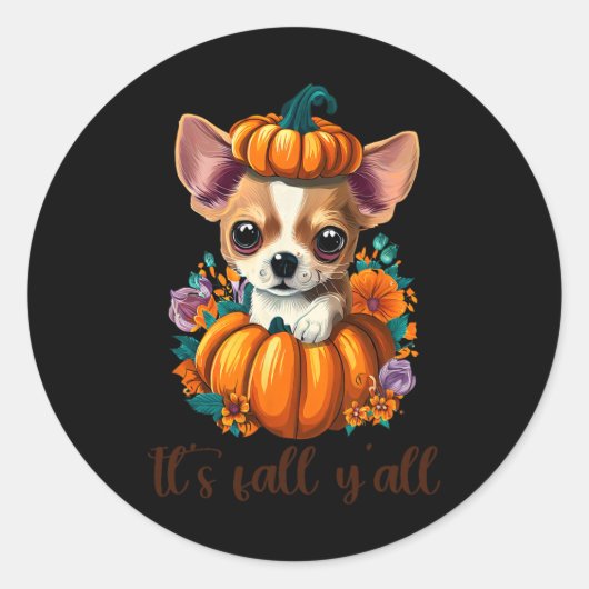 Zijn Herfst Y'all Schattigee Bloemenpompoen Chihua Ronde Sticker (Voorkant)