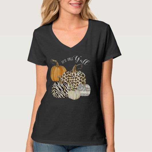 Zijn Herfst Y'all. Waterverf Pumpkins Zebra Leopa T-shirt (Voorkant)