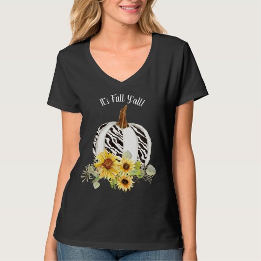 Zijn Herfst Y'all. Zonnebloempompoenen Zebra gestr T-shirt (Voorkant)
