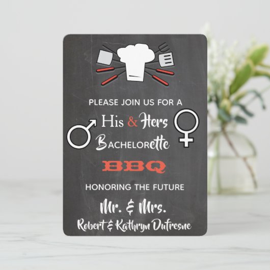 Zijn & Hers Bachelor/Bachelorette BBQ Uitnodiging (Staand voorkant)