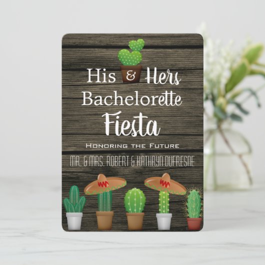 Zijn & Hers Bachelor/Bachelorette Fiesta Uitnodigi Kaart (Staand voorkant)