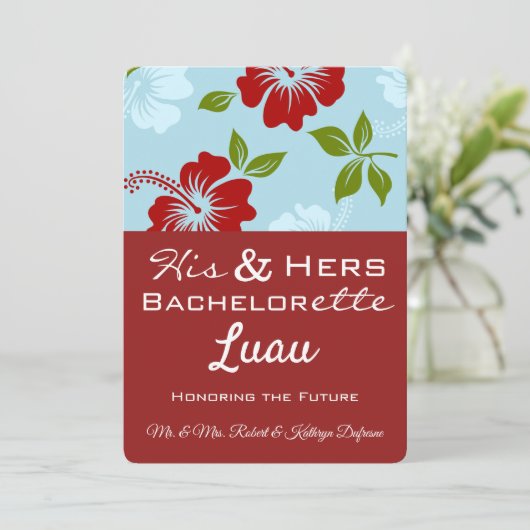 Zijn & Hers Bachelor/Bachelorette Luau Uitnodiging (Staand voorkant)