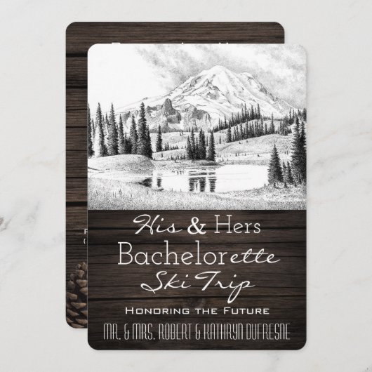 Zijn & Hers Bachelor/Bachelorette Ski Trip Invite Kaart (Voorkant / Achterkant)