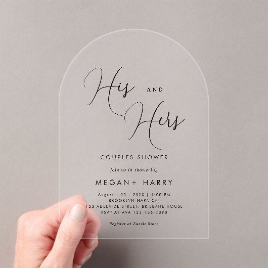 Zijn & Hers Eenvoudige Paar Douche Bridal Acryl Uitnodigingen (Insitu (Draagbaar))