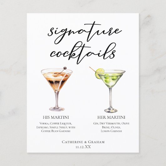 Zijn Hers Martini Signature Wedding Cocktails Menu (Voorkant)