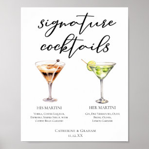 Zijn Hers Martini Signature Wedding Cocktails Menu Poster