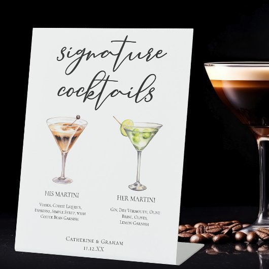 Zijn Hers Martini Signature Wedding Cocktails Menu Reclamebord Met Voetstuk