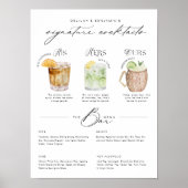 Zijn Hers & Ours Waterverf Signature Cocktail Menu Poster (Voorkant)