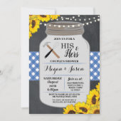 Zijn & Hers Paar Douche Verloving Blauw Uitnodigen Kaart (Voorkant)