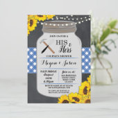 Zijn & Hers Paar Douche Verloving Blauw Uitnodigen Kaart (Staand voorkant)