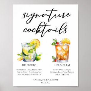 Zijn Hers Rum Signature Cocktails Wedding Menu Poster