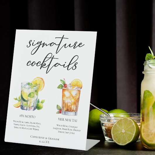 Zijn Hers Rum Signature Cocktails Wedding Menu Reclamebord Met Voetstuk