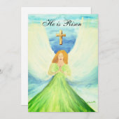 Zijn is Risen Waterverf Paasengel Cross Invitat Kaart (Voorkant / Achterkant)