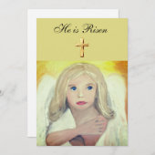 Zijn is Risen Waterverf Paasengel Kruis Kaart (Voorkant / Achterkant)