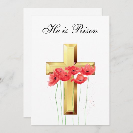 Zijn is Risen Waterverf Paasrode papavers kruis I Kaart (Voorkant / Achterkant)
