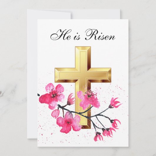 Zijn is Risen Waterverf Pasen Blossom Cross Kaart (Voorkant)