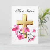 Zijn is Risen Waterverf Pasen Blossom Cross Kaart (Staand voorkant)