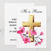Zijn is Risen Waterverf Pasen Blossom Cross Kaart (Voorkant / Achterkant)