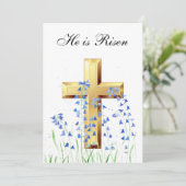 Zijn is Risen Wildflower Paasbluebells Cross Kaart (Staand voorkant)