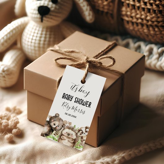 zijn jongen Rustic Woodland Baby Shower Uitnodigin Cadeaulabel