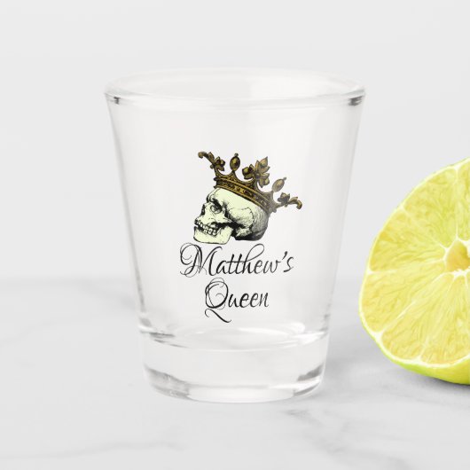 Zijn koningin schedel met gouden kroonkroon shot glas (Voorkant)
